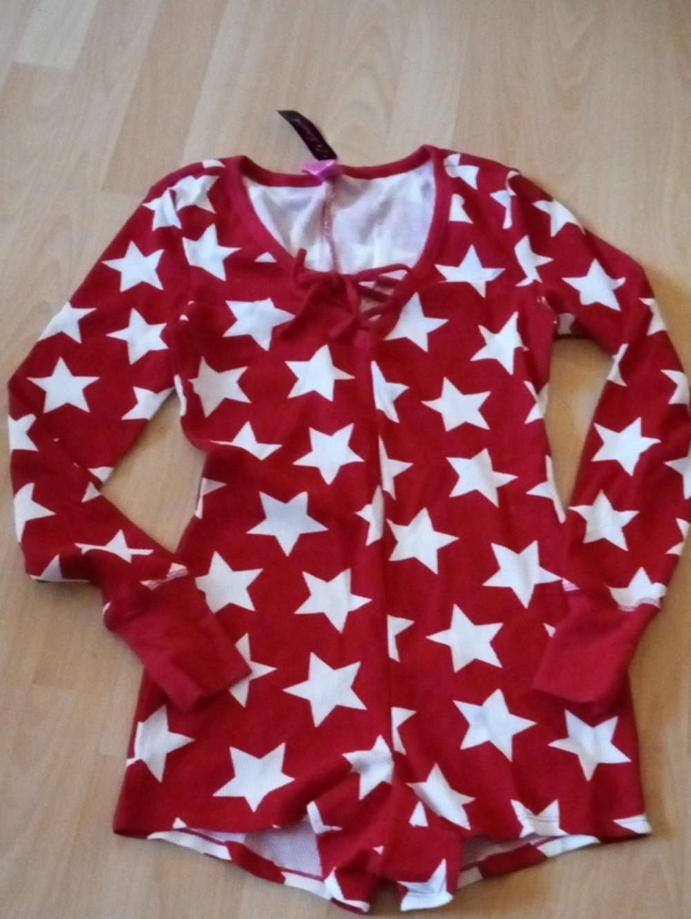 La SENZA Red and White Star Long Sleeve Pajama Romper